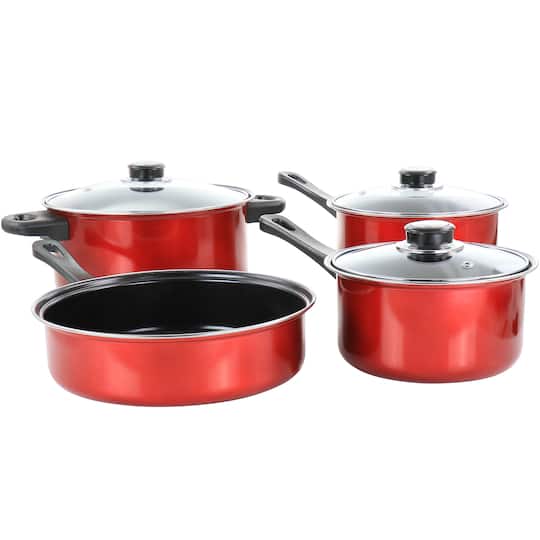 Gibson Everyday; Gibson Everyday® Cardinal 7-Piece Red Nonstick Steel Cookware Set; Category:Cookware Sets; Image:1